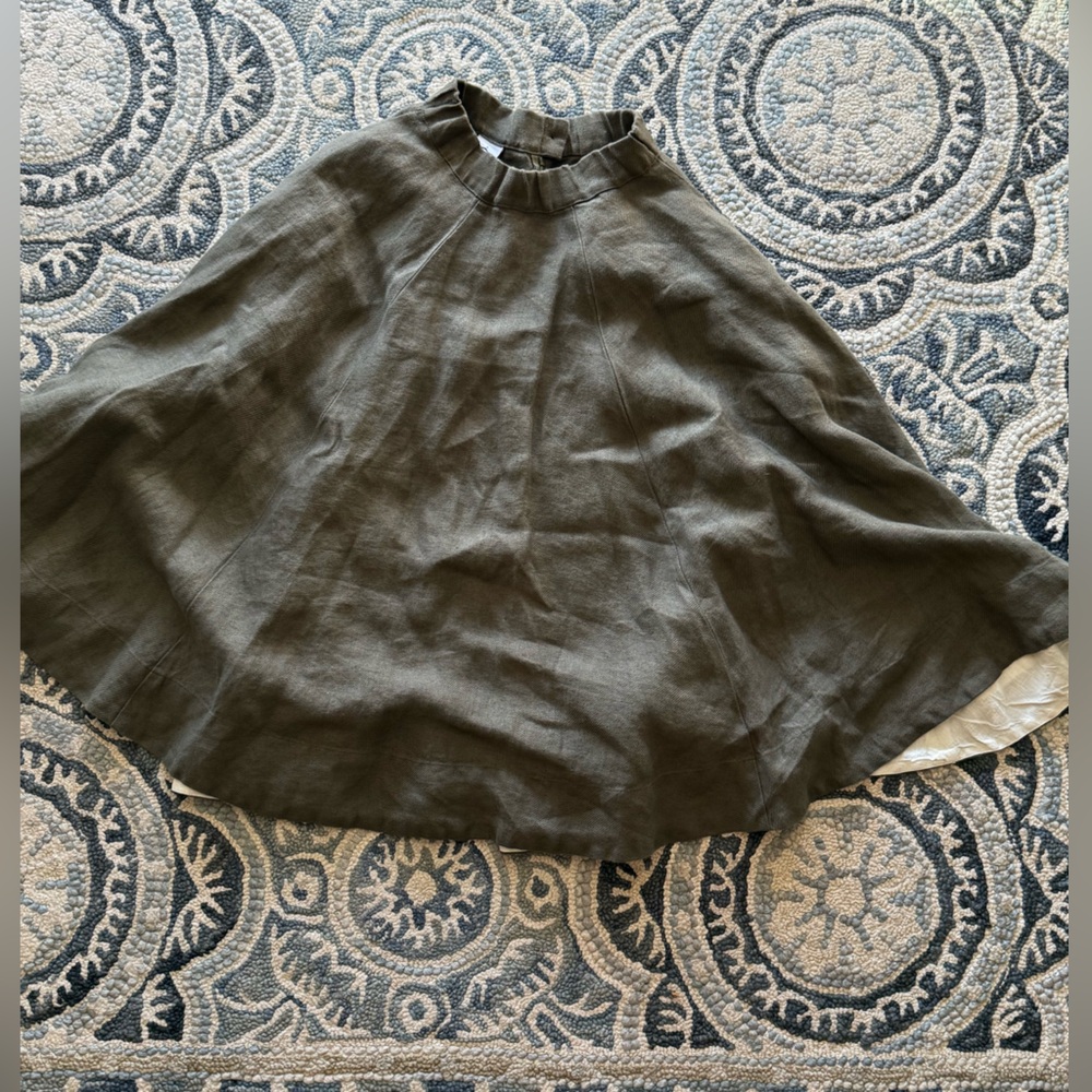 Son de Flor Olive Green Twill Linen Skirt - Picture 8 of 10